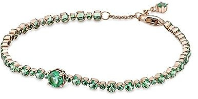 PANDORA Funkelndes Herz Tennisarmband in 14 Karat Rosévergoldeter Metalllegierung mit Künstlichen Grünen Kristallen, Gr.18, 580044C01-18