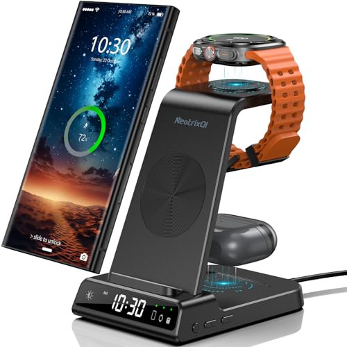 Wireless Charger for Samsung Galaxy S25 Ultra Watch 7 Ultra, Samsung Charger for Galaxy Watch 6 5, 3 in 1 Android Phone Charging Station for S24 Z Flip 6 Galaxy Buds Pro 2