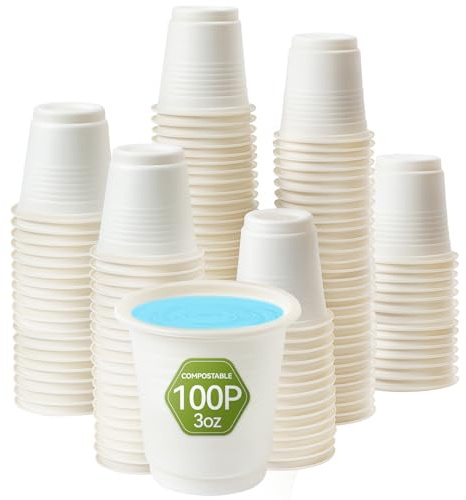 CCWOFF Compostable Disposable 3oz Bathroom Cups 100P Mouthwash Eco Friendly Plastic Paper Cups Biodegradable Bath Rinse Medicine Urine, Replace Mini Small Bathroom Cup 3 oz Paper Plastic Cup