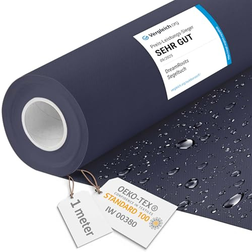 DreamRoots Tissu imperméable extérieur au metre 160 cm Largeur - Toile exterieure impermeable 100% de polyester 600D 220g/m - Tissus au metre ameublement Navy 1M