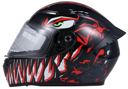Mulcort Casque intégral de moto, modulaire, casque de moto intégral, mode, léger, femme et homme, pour moto de course, Black Red Teeth L