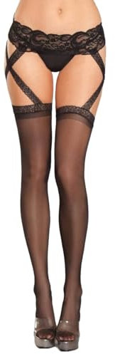 ROSVAJFY Calze Reggicalze Donna Sexy Collant a Giarrettiera Calze Sottili Vita Alta con Pizzo Calze Autoreggenti con Bretelle Calze Rete Elastiche Lingerie Intimo Nero (Calze Autoreggenti)