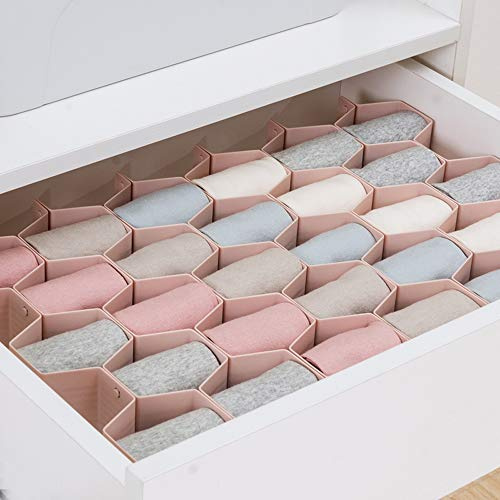 Lunhoo Divisore organizer per cassetti, separatore a nido d'ape, separatore per cassetti, per biancheria intima, cravatte, calze, trucco, forniture per ufficio (8 pezzi, rosa)