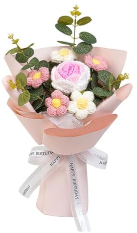 Fiore Lavorato a Maglia Bouquet di Fiori All'uncinetto Fiore Conservato, Regalo di per Il Compleanno Del Giorno Del, ROSA