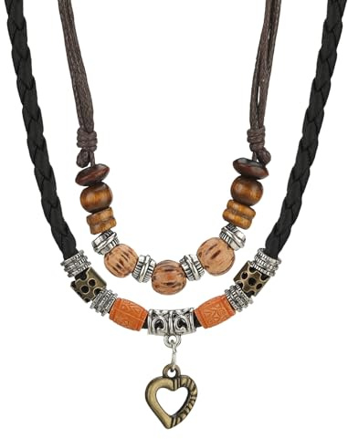 SHIEAGLELD Collar Cuero Hombre Estilo Bohemio para Hombre, Colgante de Cuero Estilo Surfista para Hombre y Mujer, Collar de Tribu Antigua, Longitud Ajustable