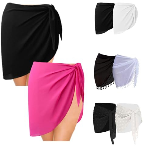 2PCS Womens Swim Cover Ups Sarongs, Beach Bikini Wrap Sheer Short Skirt, Sexy Chiffon Swimwear Bottoms for Ladies Girls