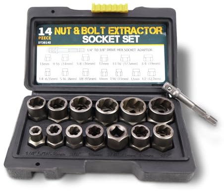 Rierousy 14-Teiliges Muttern Entferner Set, Schraubenausdreher Set mit Sechskantadapter, Mutternsprenger, Mutternabzieher-Werkzeugsatz zum Entfernen Beschädigter Schrauben, Bolzen und Muttern