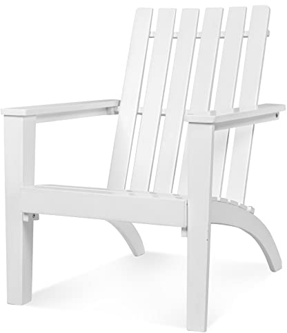 COSTWAY Sedia da Giardino in Legno, Poltrona Esterno Schienale, Sedia Adirondack per Cortile, Piscina, Balcone e Giardino, Capacità di Carico 160 kg, 73 x 68 x 85 cm (Bianco)