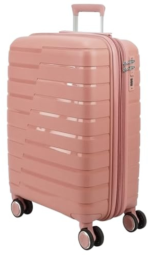 EUES Maletas de Viaje para Grande para Avión Trolley Rígida (75 x 50 x 32 cm), Maleta de Viaje con Ruedas Giratorias y Cerraduras de Dial Material PP Ligero (Rosa-L)