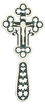 RZRHMUHN Croce ortodossa, croce russa ortodossa da parete, decorazione con croce di Gesù, croce di Gesù tenuta in mano, chiese, matrimoni, funerali, 17 x 7 cm (argento nero)