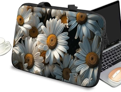 Custodia universale per computer portatile da 10 pollici, con maniglia e cerniera, borsa messenger per tablet da 7-10 pollici, per iPad/Notebook/eBook/lettori, motivo margherite