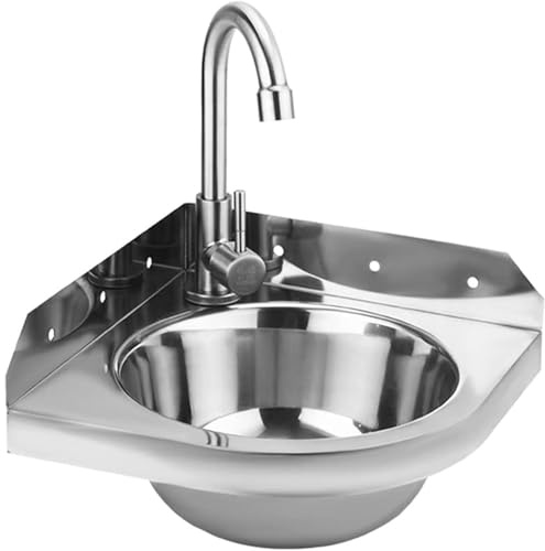 Eckwaschbecken Edelstahl-Waschbecken zur Wandmontage, Einzelbecken Dreieck Handwaschbecken kleines dreieckiges Waschbecken Für Wohnmobil Boot Küche Badezimmer Toilette usw,Einfache Montage