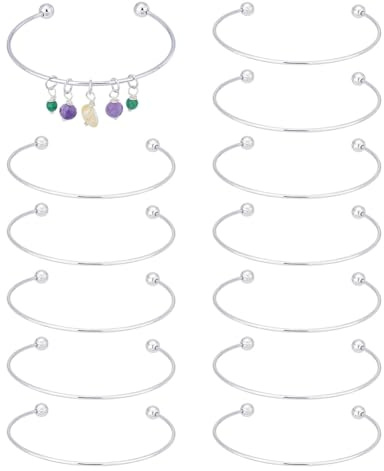 UNICRAFTALE 14 st manschettarmband som gör bollände öppning armring justerbar tråd tomt armband expanderbart armband halv öppen manschett armring vridmoment armring för gör-det-själv smycken armband