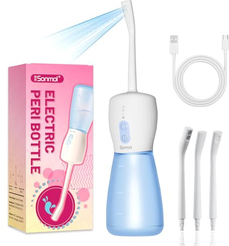 Sonmol Electric Peri Bottle for Postpartum Care, 3 Nozzles & 3 Modes, Portable Bidet for Perineal Cleaning and Recovery, Handheld Travel Bidet, Rechargeable Perineal Bottle, 10.2 oz