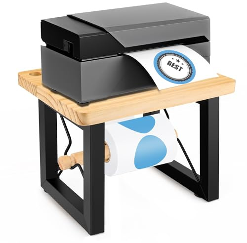 Solaradgy Label Holder for Rolls and Fan-Fold Labels, Thermal Printers Desktop Label Dispenser Stand, Durable Wooden Label Holder Organizer for Home, Office, Warehouse