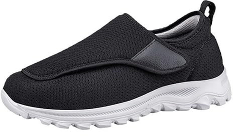 Chaussures diabétiques pour homme - Extra larges - Soutien de la voûte plantaire - Chaussures de marche orthopédiques avec sangle réglable pour pieds enflés, Noir , 41 1/3 EU