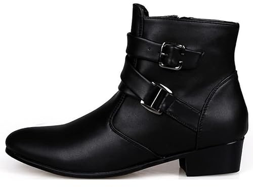 MGGMOKAY Botas Chelsea Para Cuero Hombre Botín Con Cremallera Tacón Alto,negro,42