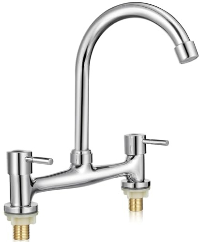 POPETPOP Kitchen Sink Mixer Taps: 2 Hole Dual Lever 360 Swivel Basin Lever Taps - Cold and Hot Mixer for Kitchens