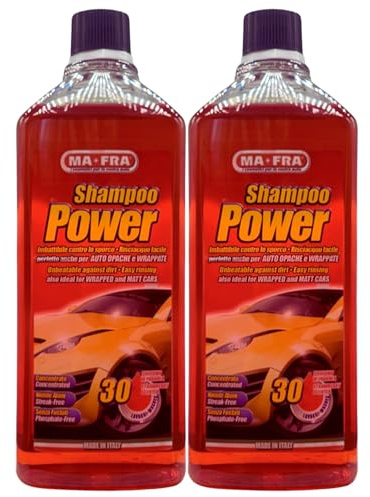 2x Detergente Auto Sgrassante e Concentrato SHAMPOO POWER, Imbattibile Contro lo Sporco. Risciacquo Facile, Perfetto Anche Per Auto Opache e Wrappate 1000ml