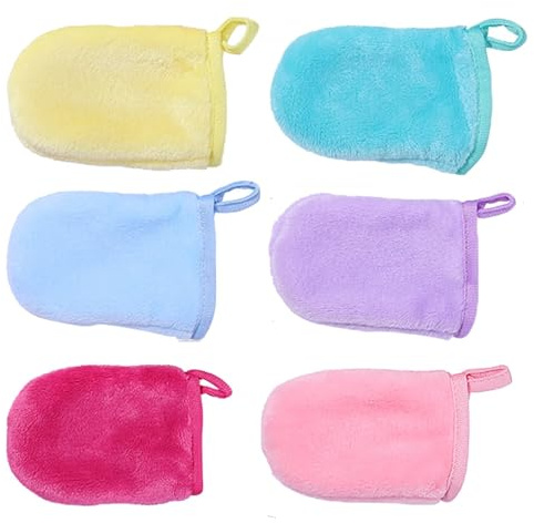 Bamyli - Guantes de baño para bebé, 6 paquetes de toallas faciales lavables de microfibra, guantes desmaquillantes reutilizables, ultra suaves para el cuidado de la piel