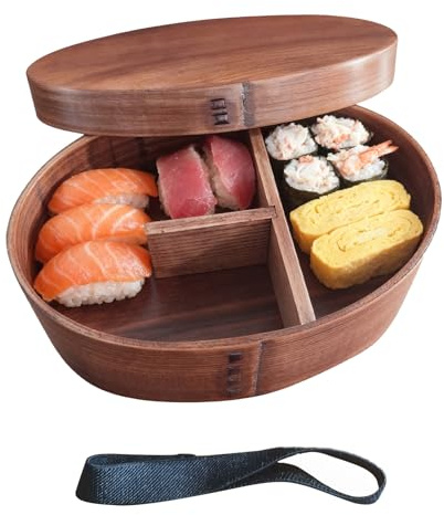 doyandader Boîte À Déjeuner Japonaise Pour Adultes - Avec Conteneurs À Sangle Élastique Et Bol De Stockage - Boîte à Repas en Bois,Pour Alimentation Scolaire Adultes Tout-Petit Voyage Sushi Repas Bébé