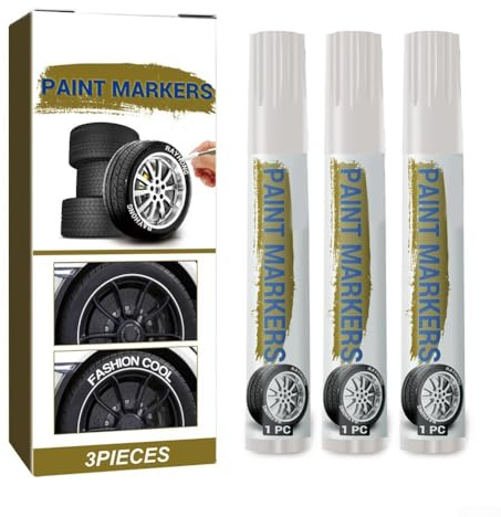 Eawfgtuw Pennarello bianco per pneumatici auto, confezione da 3 penne permanenti resistenti alle intemperie per disegno artistico, compatibili con auto, camion, biciclette, ATV