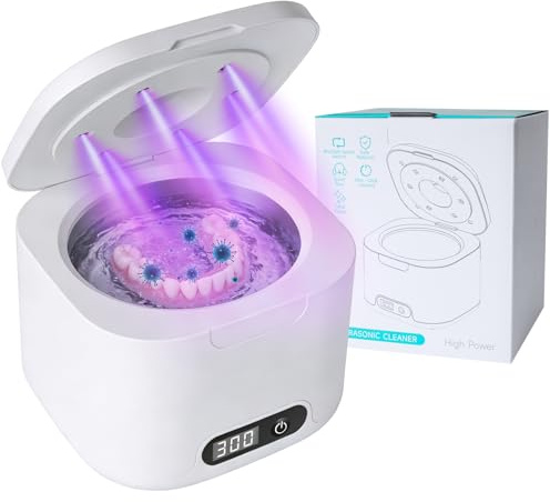 Limpiador Ultrasónico, 49 kHz Ultrasonic Cleaner 340ML para Lampara UV, Limpieza Dentaduras Postizas Ultrasonidos para retenedores, cepillos de dientes, joyas, relojes