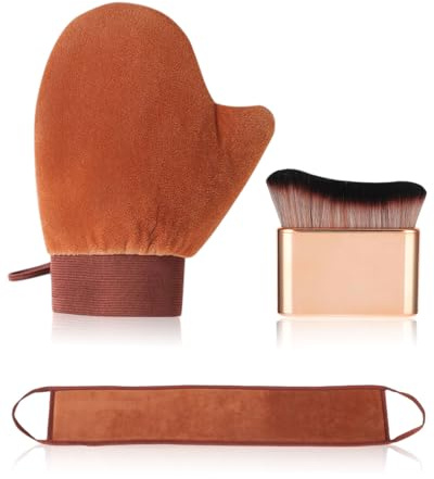 GAJUS 3 Piezas Guante Autobronceador Marrón, Juego Completo de Aplicador Autobronceador para Cuerpo y Espalda, Herramienta de Aplicación Uniforme para Autobronceador