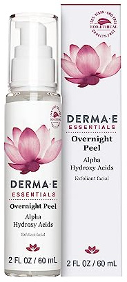 DERMA E Essentials Overnight Peel – Vegan, Gluten-Free Nourishing Facial Exfoliant with Alpha Hydroxy Acid and Lactic Acid, 2 fl oz