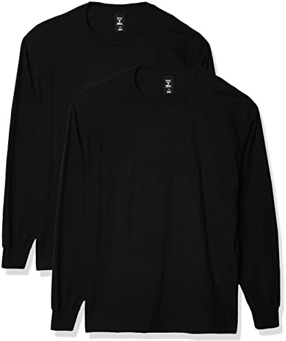 Hanes mens Long Sleeve Beefy-t (Pack of 2) fashion t shirts, Black, Large US