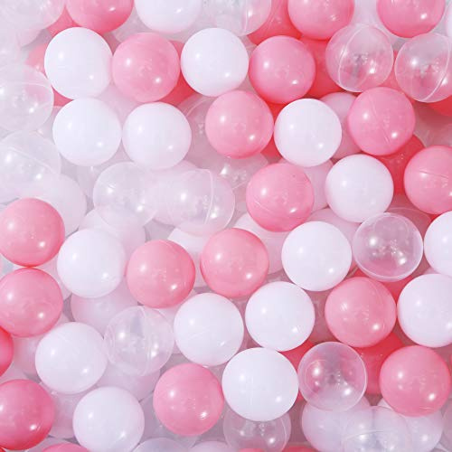 Thenese Pink Ball Pit Balls for Girls Kids, Pool Toys Thicken Soft Plastic Balls for Ball Pit BPA Free Toddler Toy White Clear and Pink 100pcs
