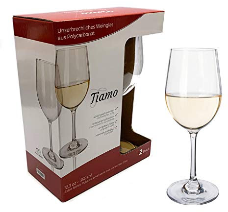 Moritz Timo Camping Gläser Polycarbonat 2 Stück bruchfest Weißwein Gläser Set kratzfest Weingläser 350 ml Weißweingläser