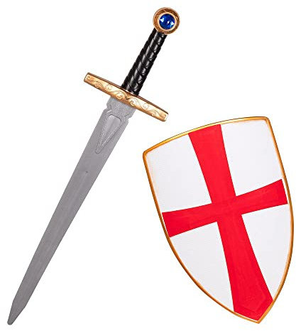 Boland 43998 - Kostüm-Set Kreuzritter, Schwert 50 cm, Schild 30 x 20 cm, Ritter, Zubehör, Waffen-Set aus Kunststoff, Karneval, Mottoparty