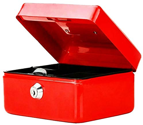 NTI Money Bank Cash Deposit Box Steel Tin Security Safe Petty Key Coin Tray Lockable Metal School Office Home Market Stall UK Free P&P (RED, 4 INCH)