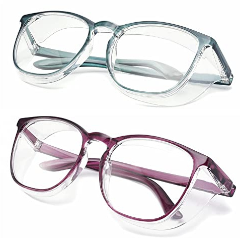 Alsenor Safety Glasses Anti Fog Goggles Protective Eyewear Blue Light Blocking Anti Dust UV Protection Glasses For Men Women (2 Pack(new-blue+new-purple))
