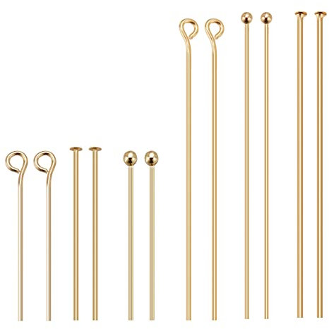 BENECREAT 144 Stück 3 Stil 18 Karat Vergoldetes Messing Kugelkopfstifte Und Flachkopf-Ösenstifte Schmuckherstellungsset Zum Basteln von Ohrringen Und Armbändern 2 Größe/Stil