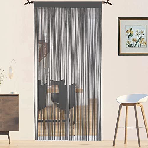Rideau Fil Anti Mouches pour Porte Extérieur - Moustiquaire Fenêtre, Cloison De Séparation De Pièces (Gris, 90 x 200 cm)