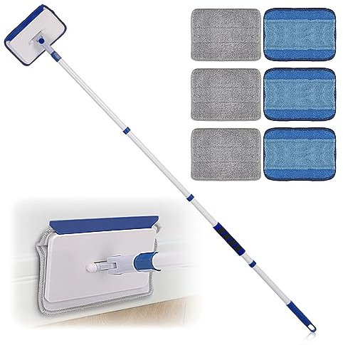 Qaestfy Outil de Nettoyage de Plinthes avec Manche Long 152cm Vadrouille de Nettoyage Balais Serpillère Balais Nettoyer Sol Nettoyeur de Raclette Vitre Nettoyage Vitre Telescopique Nettoyant pour Murs