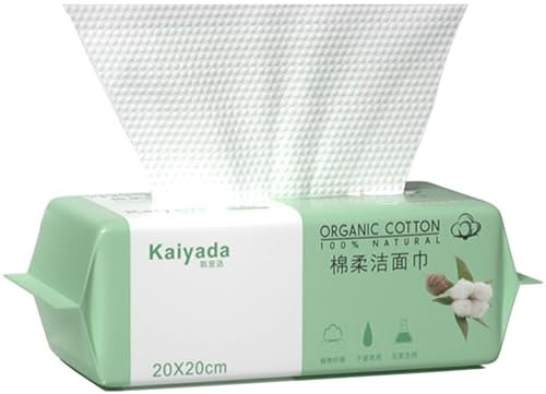 100PCS Toallas Facial Desechables, Toallitas Secas de Algodón 100% Algodón, Toallitas para Bebés, Natural y Biodegradable, Espesar Toallas de Papel Húmedas y Secas Para Todo Tipo De Pieles(20X20CM)