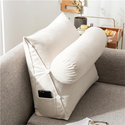 Treer Almohada Triangular Grande con Cuña Triangular para Respaldo, Almohada de Lectura de Cabecera Cojín de Apoyo Lumbar Cojín de Posicionamiento para Cama - Colorido (45 * 45 * 20cm,Blanco)