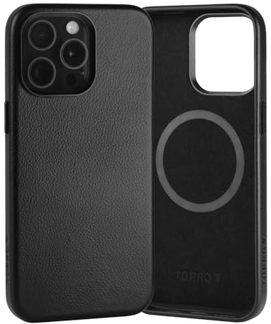 TORRO Case Compatible with iPhone 15 Pro Max – Premium Leather MagSafe Compatible, Slim Bumper Case (Black)