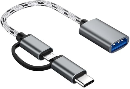 2 in 1 OTG Adattatore USB C/Micro a USB, USB C a USB, Convertitore da Micro a USB Cavo Adattatore OTG, Compatibile con Samsung Galaxy S21 S22 S23 Note 20/10 A53, Google Pixel, Grigio