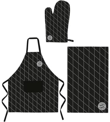 FC Bayern München Grill-Set 3-teilig I Grillschürze, Grillhandschuh, Geschirrtuch I Schwarz