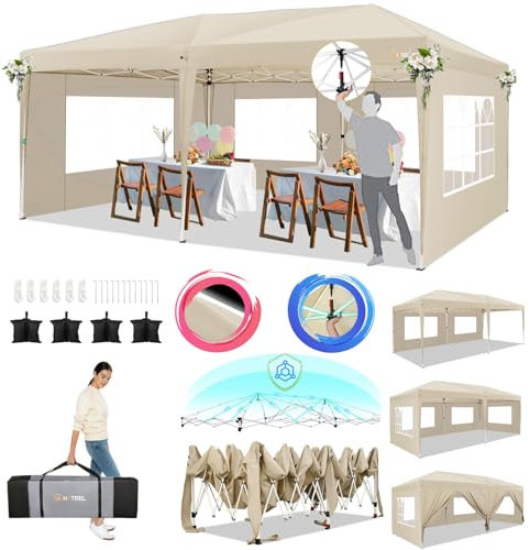 HOTEEL Faltpavillon 3x6 Pavillon Wasserdicht Stabil Mit 8 windresistenten Stangen, Partyzelt Faltbar 3x6m Faltzelt Mit 6 Seitenwänden, Einfacher Aufbau für Hochzeiten, Gewerbe, UV50+ Schutz, Khaki