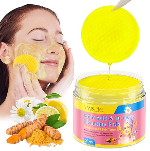 50PCS Kojic Acid And Turmeric Pads, Kojic Acid & Turmeric Cleansing Pads,Cleanses & Refreshes & Invigorates Skin, Enhances Skin's Natural Glow Improves Overall Texture