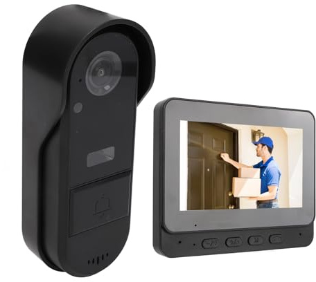 Videodörrklocka med 8 MP Fisheye-objektiv, Night, Two Way Talk, 4,3 Tums Skärm, IP66 Vattentät Tvåvägs Trådlös Dörrklockakamera för Hemsäkerhet