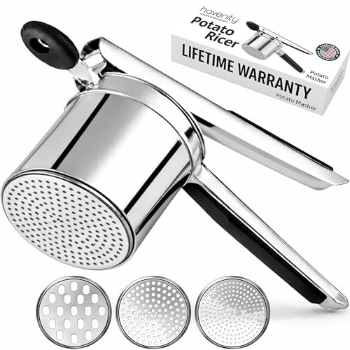 Havenity Large 15oz Potato Ricer with 3 Discs - Heavy Duty Stainless Steel Potato Masher and Ricer for Mashed Potatoes | Non Slip Baby Food Squeezer, Kitchen Gadget Tool for Food Press & Food Mill