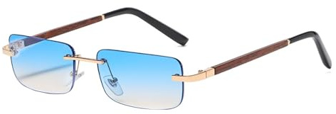 Werownsgso Occhiali da sole retrò rettangolari senza bordo quadrato doppio ponte occhiali da sole classici protezione UV400 per decorazione guida viaggio senza telaio donne uomini, Blu sfumato.