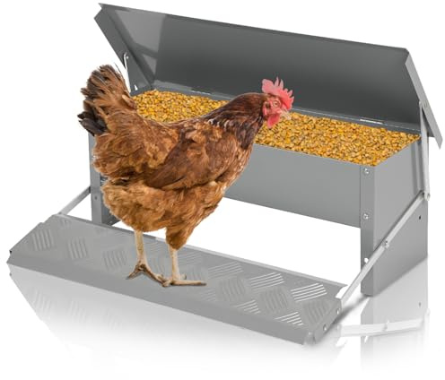 Hebitod automatisk foderautomat höns 1 x Feedomatic automatiskt fodertråg med stegplatta, 5 kg automatisk utfodrare höns råttsäker foderdispenser halkfri, för kalkoner, gäss, ankor