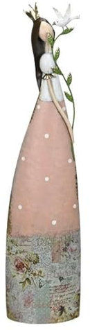 Posiwio große dekorative nostalgische Dekofigur Prinzessin mit Goldener Krone und Vögelchen Metall rosa-weiß-bunt von Hand bemalt